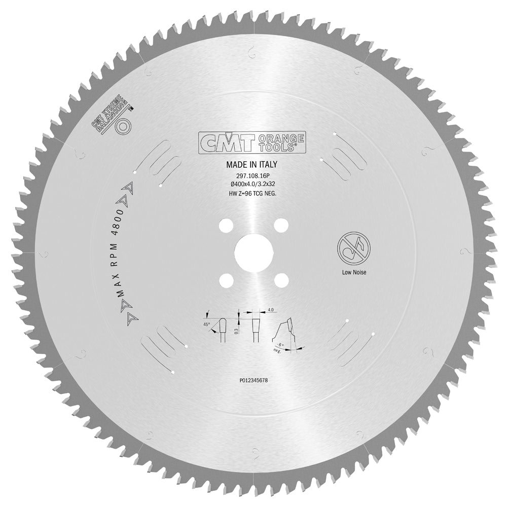 CMT 297.096.12M SAWBLADE NON-FERROUS/MELAMINE HW 300x3.2/2.5x30 Z96 TCG -6°NEG