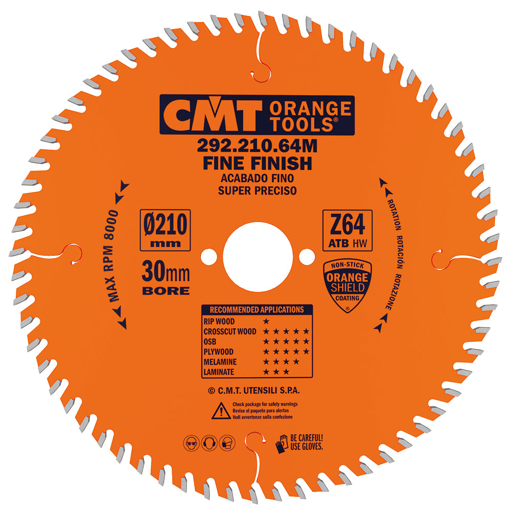 CMT 292.216.80M ULTRA FINISH - PLYWOOD & MELAMINE 216x0.110”x30mm T=80 ATB (-5° NEG)