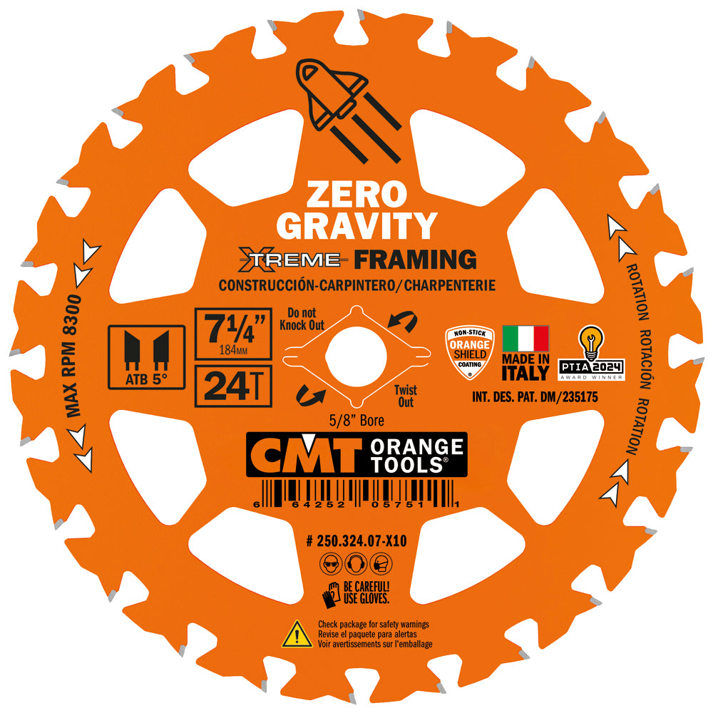 CMT 250.324.08 SAW BLADE ITK TCT 8-1/4inX24ATB BORE-5/8<>inch