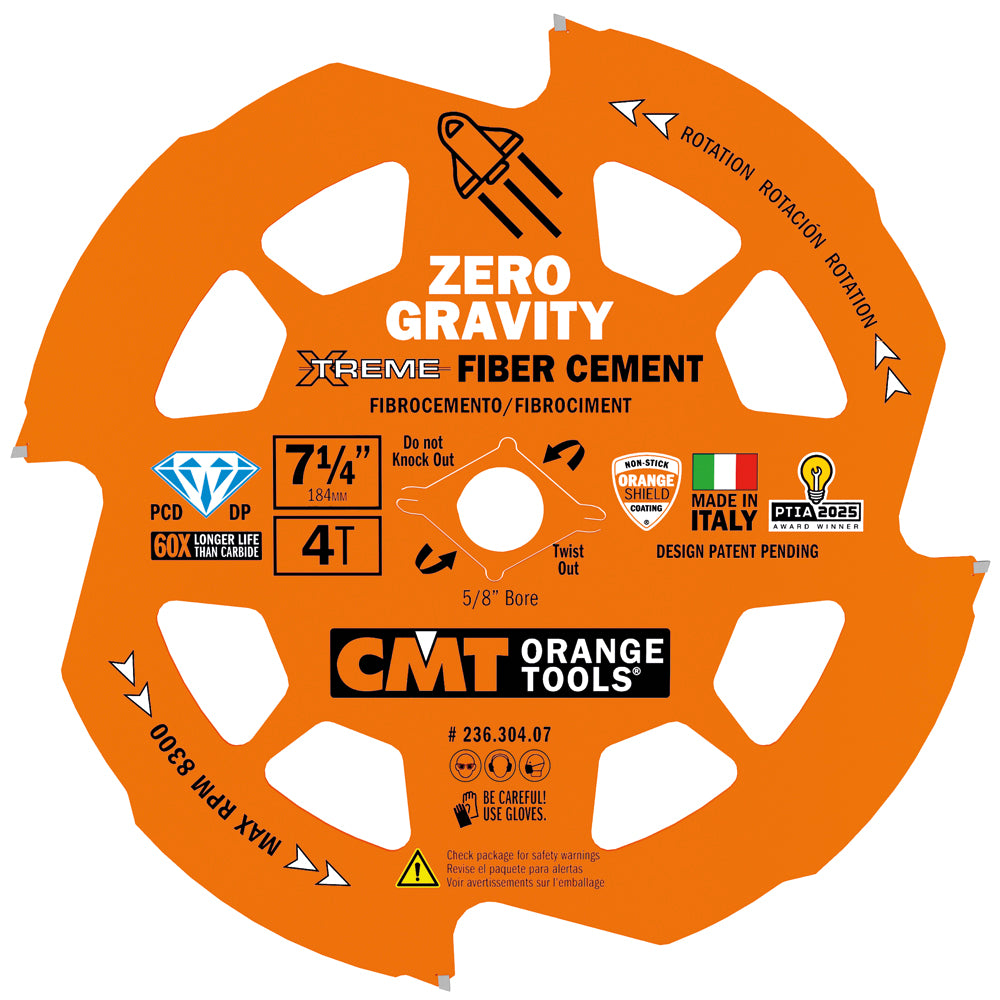 CMT 236.304.06 FIBER CEMENT ZERO GRAVITY SAW BLADE 6-1/2’’x5/8” <> T=4 TCG PCD