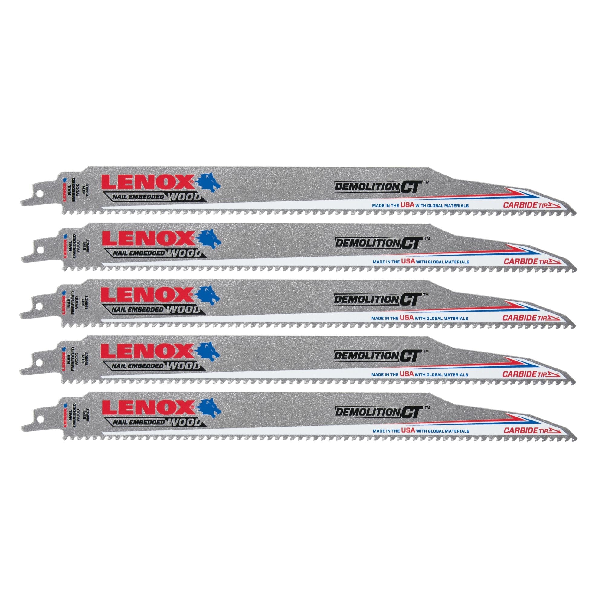Lenox 1832147 12" x 1" x .050" 6 TPI Carbide Tipped Reciprocating Saw Blades, 5-Pack - image 1