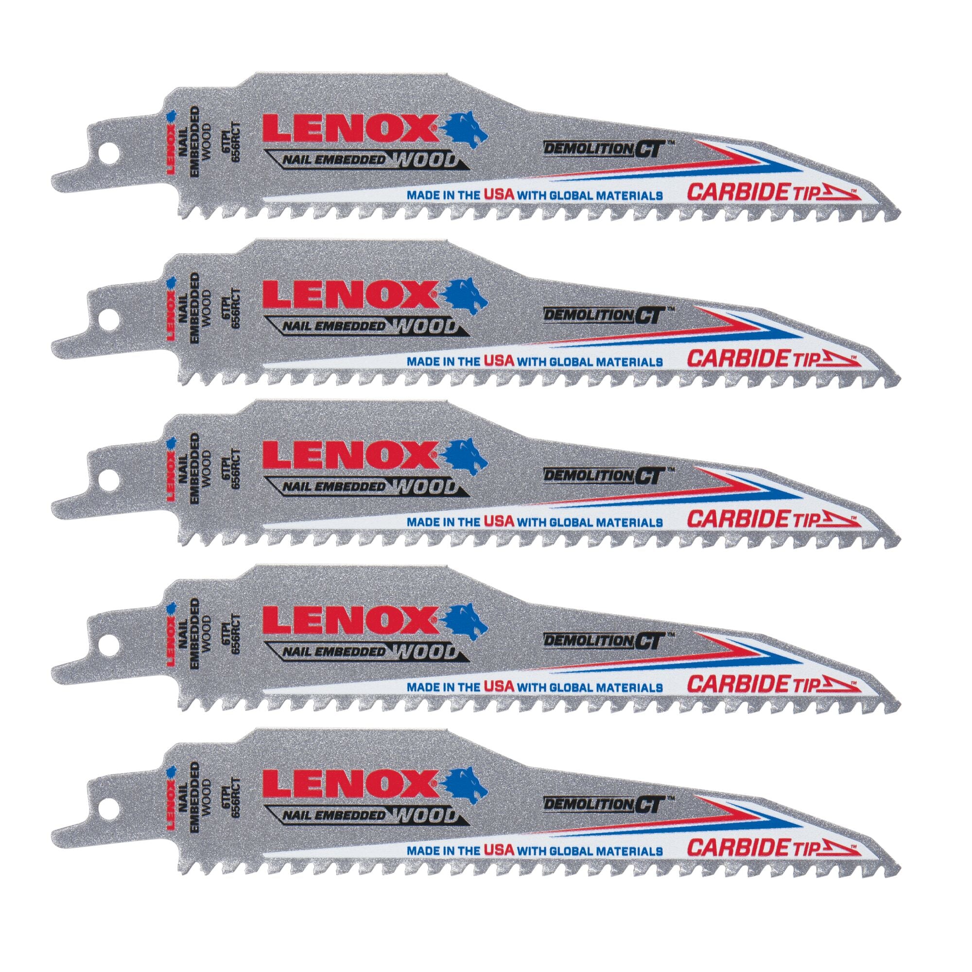 Lenox 1832162 6" x 1" x .050" 6 TPI Carbide Tipped Reciprocating Saw Blades, 5-Pack - image 1