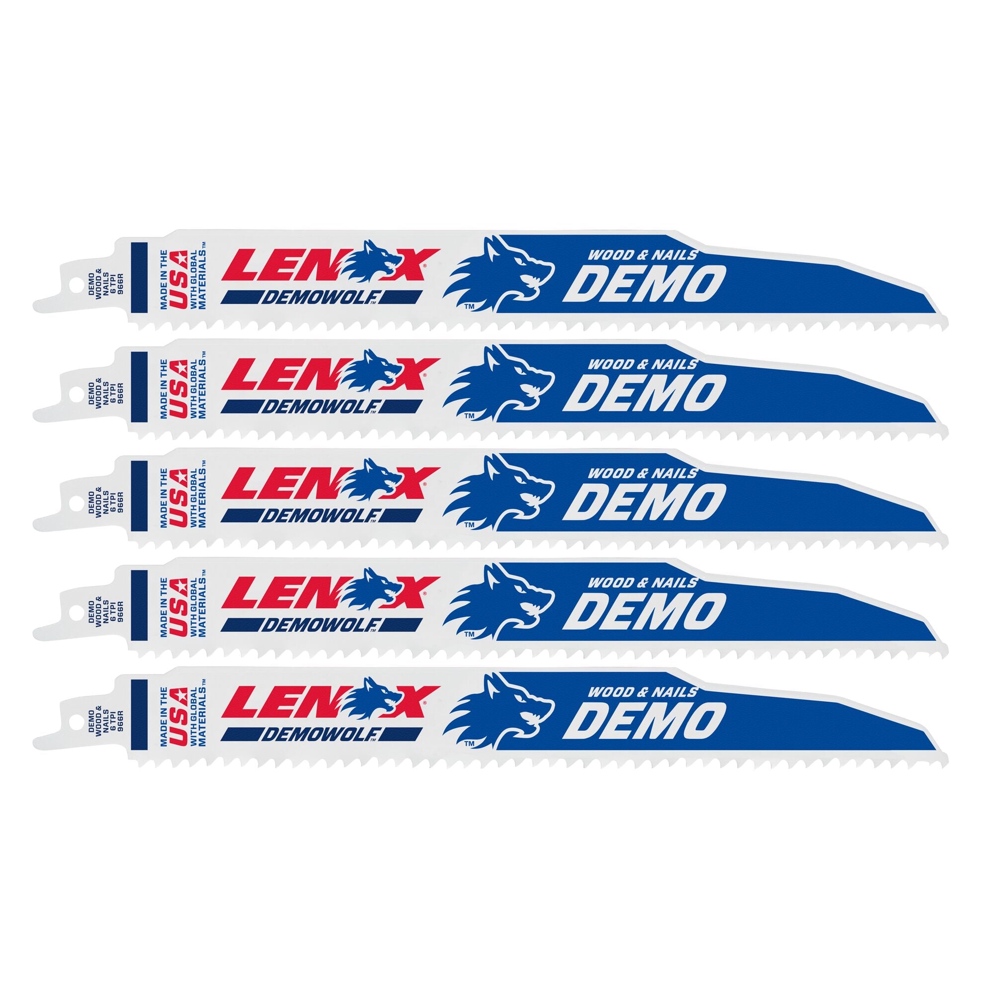 Lenox 20371966R5 DemoWolf 9" x 1" x .062" 6 TPI Bi-Metal Reciprocating Saw Blades, 5-Pack - image 1