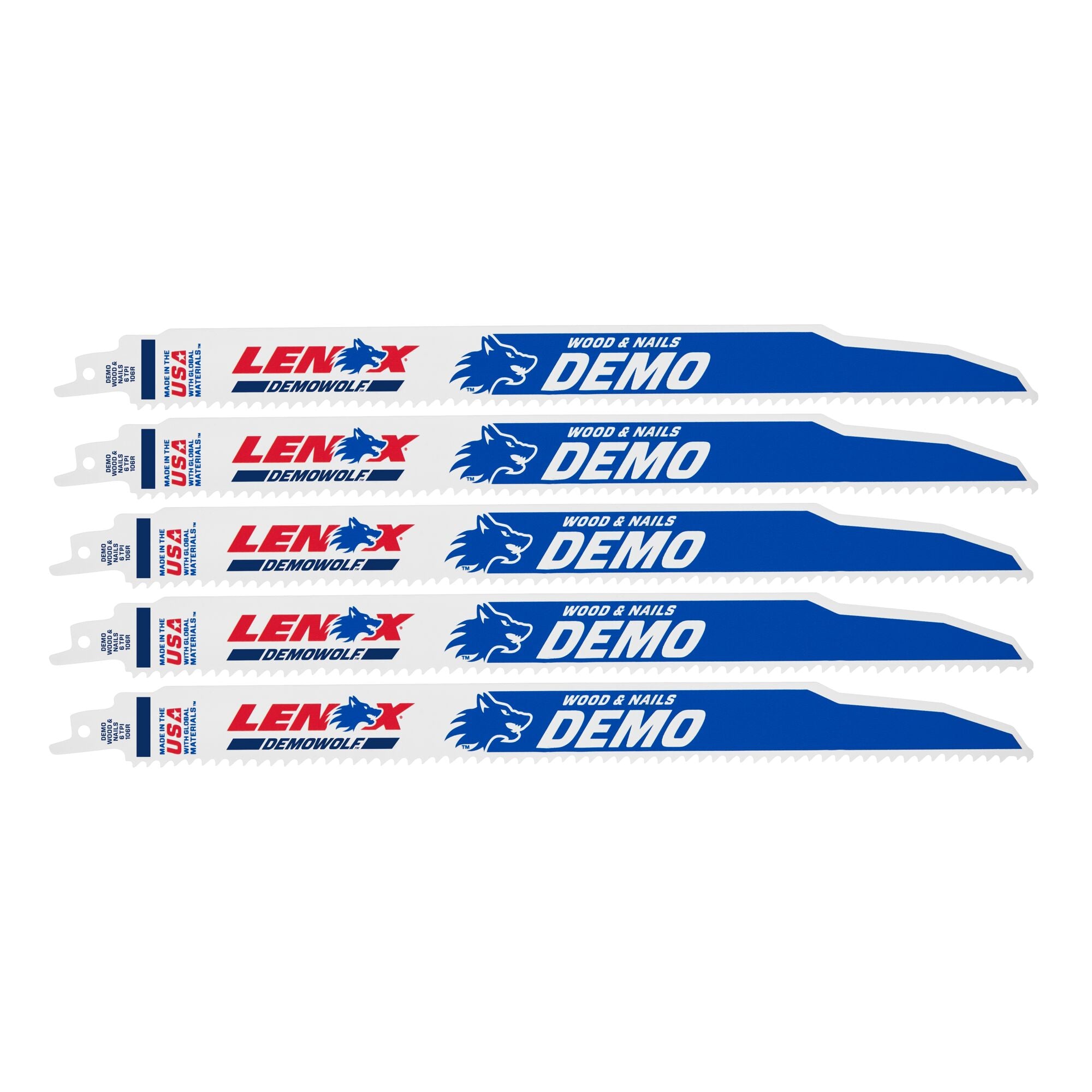 Lenox 20373106R5 12" x 1" x .062" 6 TPI Demolition Bi-Metal Reciprocating Saw Blades, 5-Pack - image 1