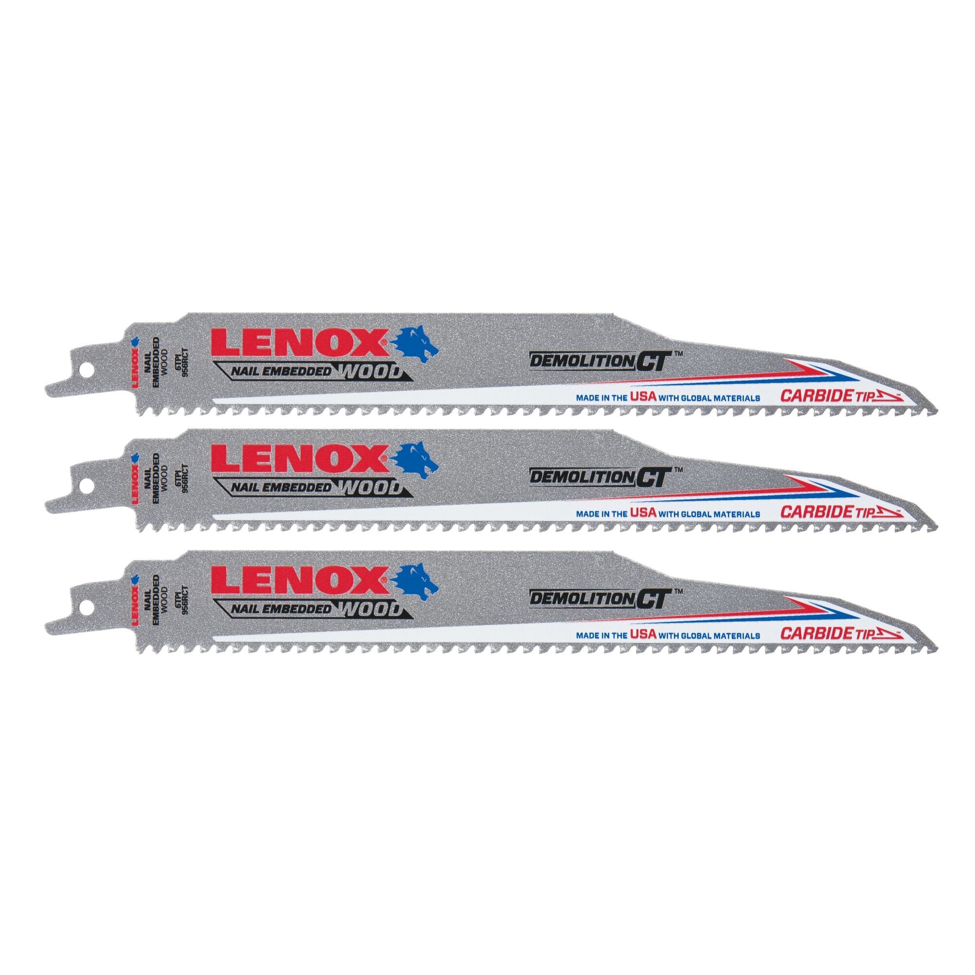 Lenox 2059102 DemoWolf Carbide-Tipped 9" 6 TPI Reciprocating Saw Blades, 3-Pack - image 1