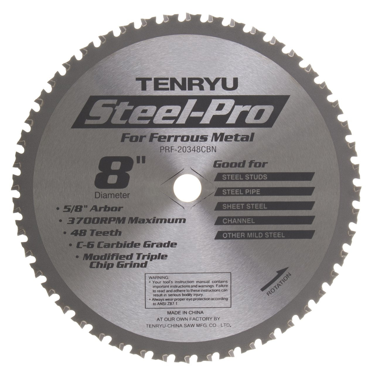 Tenryu PRF-20348CBN: 8" x 48 Tooth Steel-Pro Steel Cutting Blade