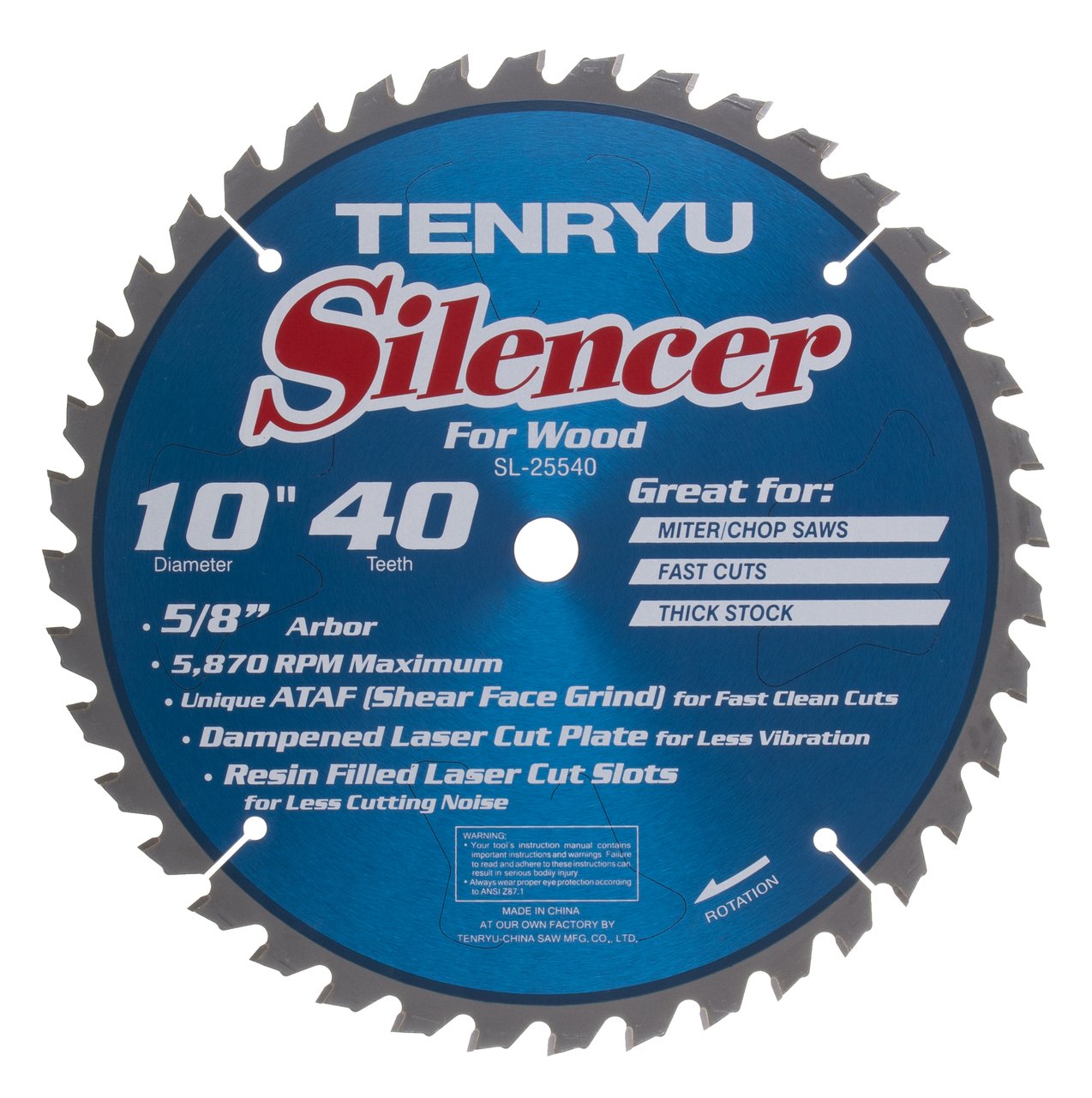 Tenryu SL-25540: 10" x 40 Tooth Silencer Miter Saw Blade