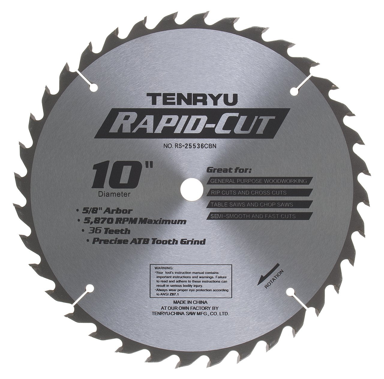 Tenryu RS-25536CBN: 10" x 36 Tooth Rapid-Cut Table Saw Blade