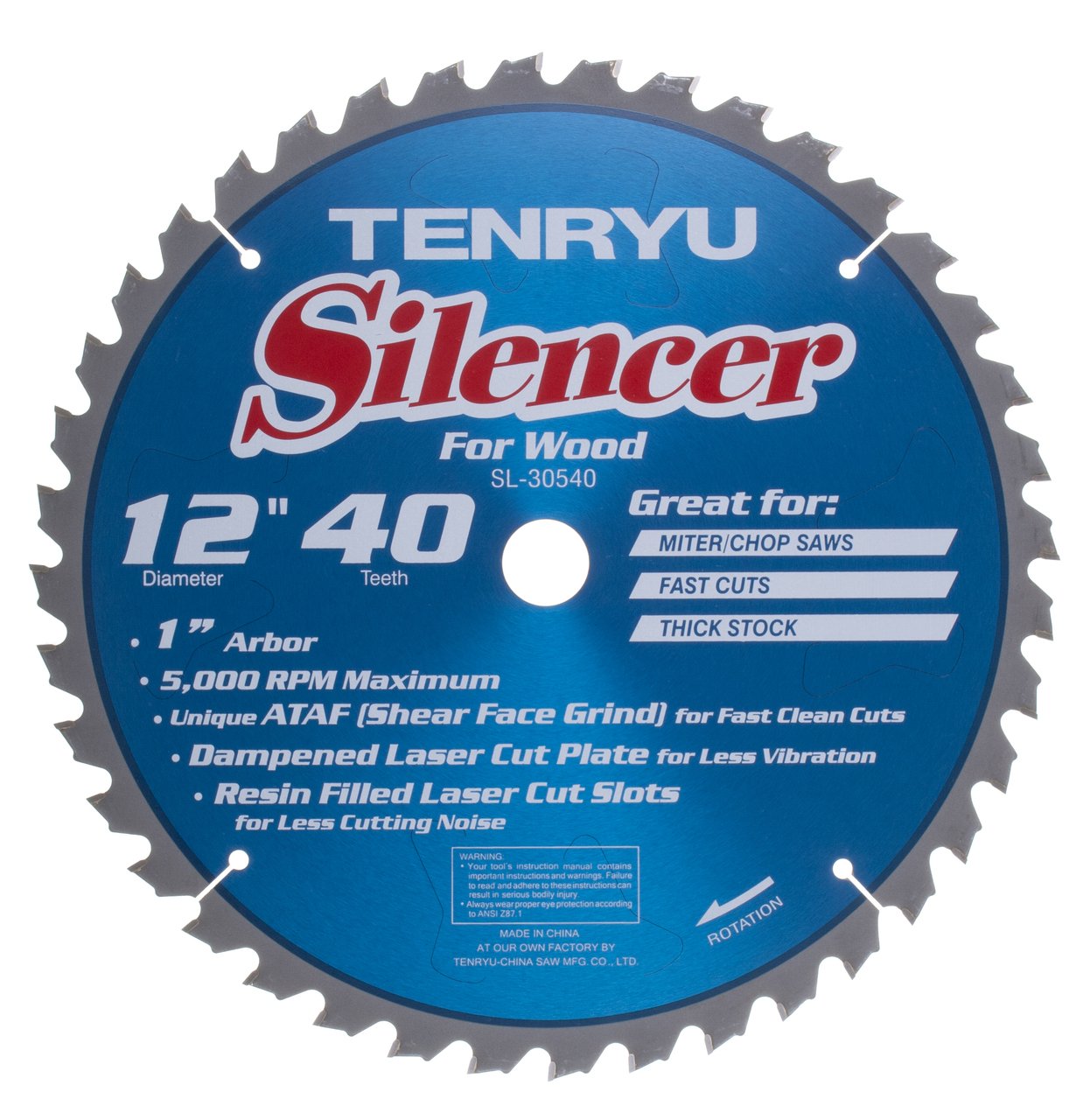 Tenryu SL-30540: 12" x 40 Tooth Silencer Miter Saw Blade