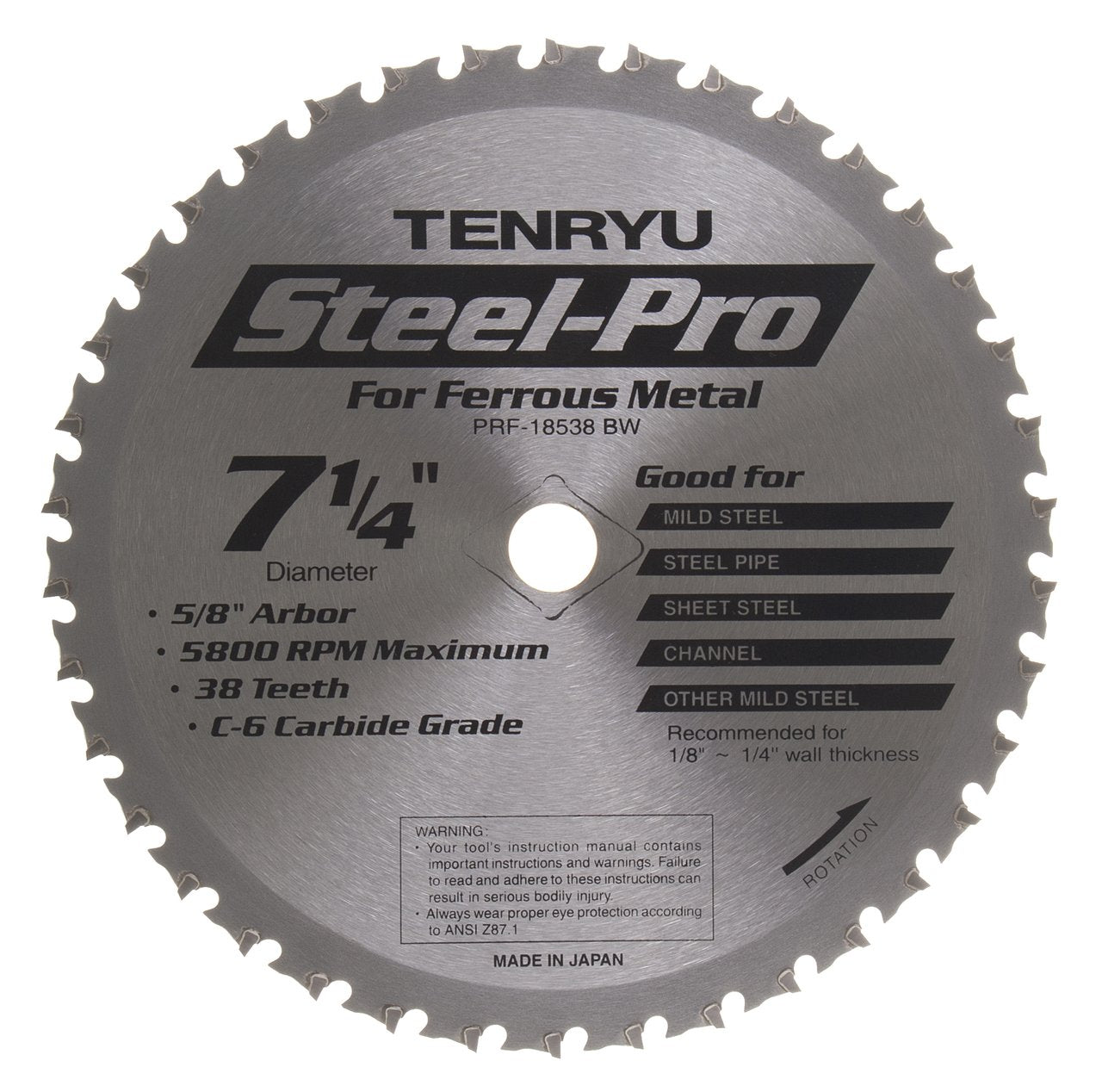 Tenryu PRF-18538BW: 7-1/4" x 38 Tooth Steel-Pro Steel Cutting Blade