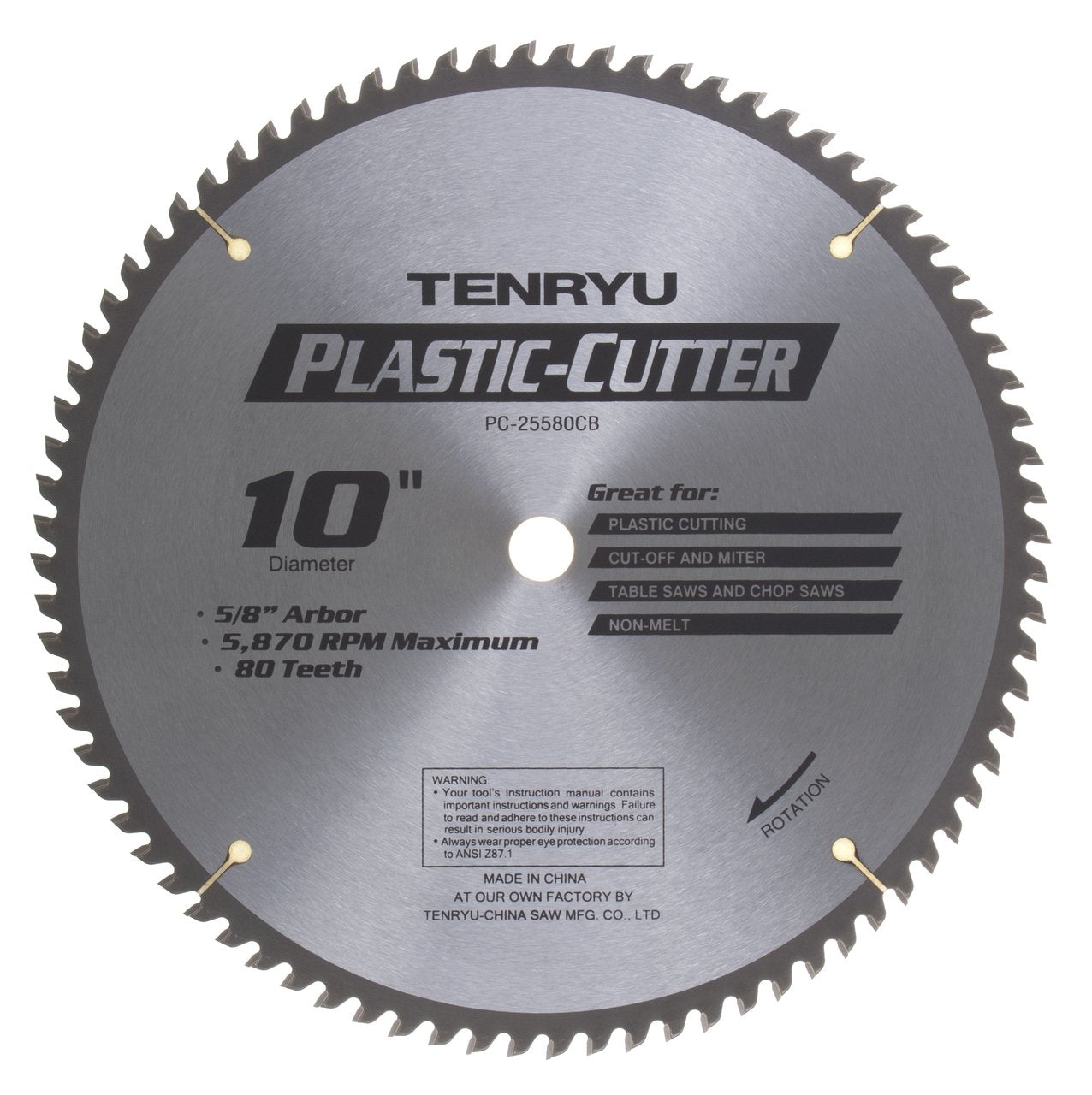 Tenryu PC-25580CB: 10" x 80 Tooth Plastic Cutter Plastic Cutting Blade
