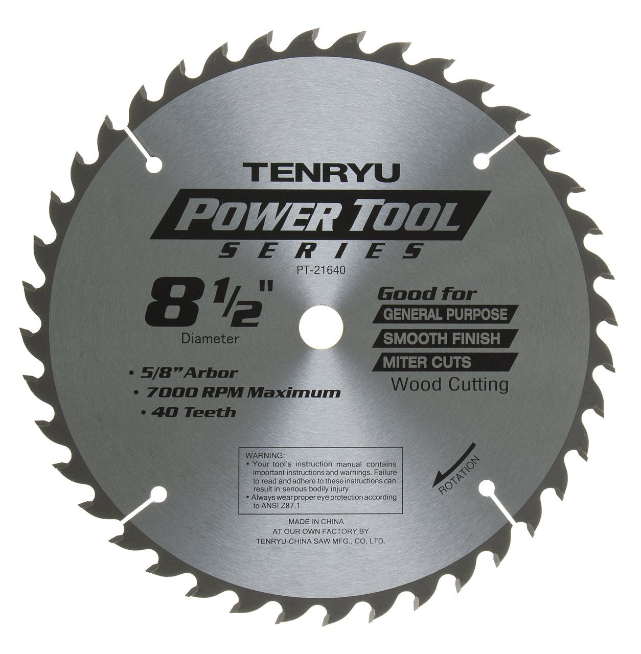Tenryu PT-21640: 8-1/2" x 40 Tooth Power Tool Miter Saw Blade