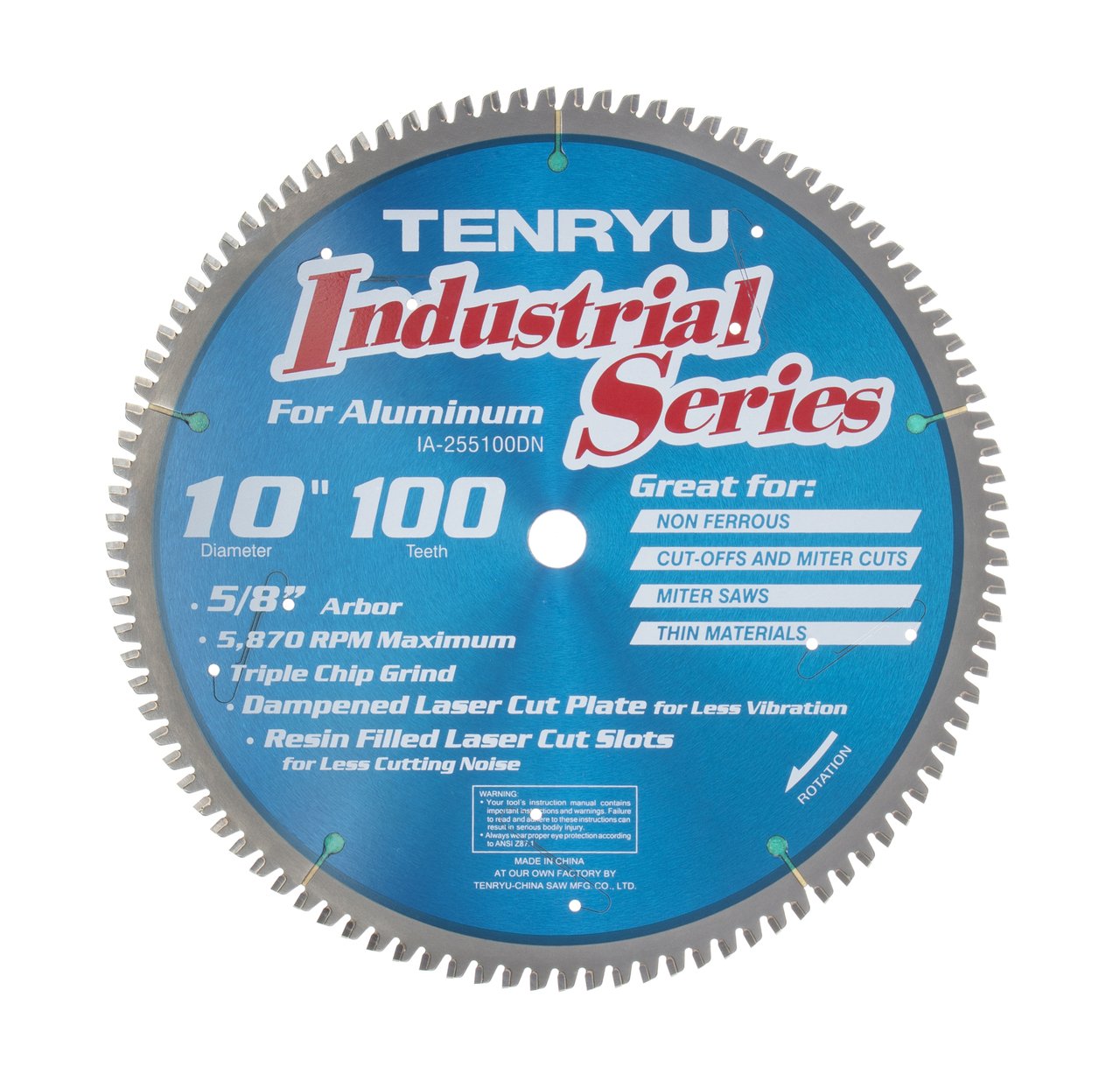 Tenryu IA-255100DN: 10" x 100 Tooth Industrial Non-Ferrous Non-Ferrous Cutting Blade