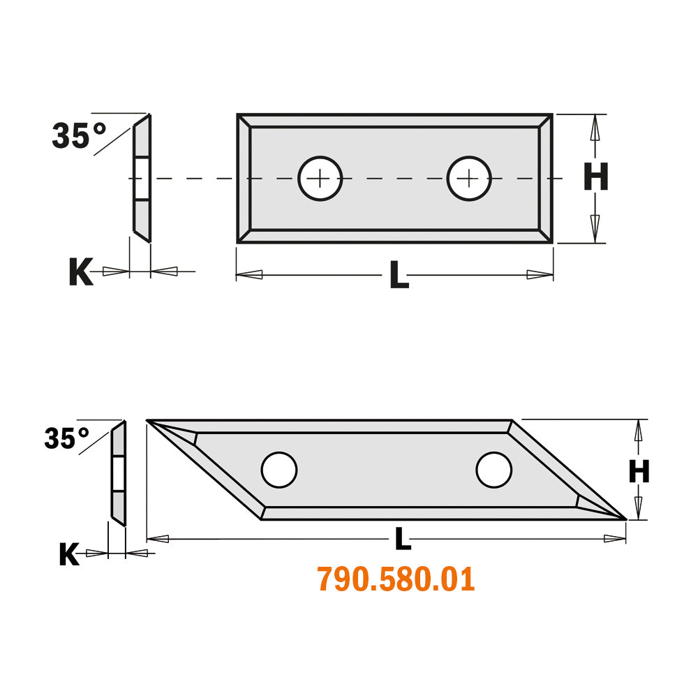CMT 790.580.01 SOLID CARBIDE KNIVES (2/35°) 58x12x1.5mm HW-K1920