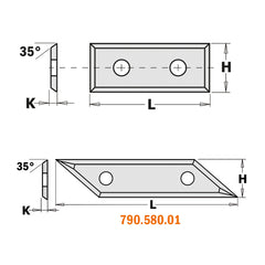 CMT 790.580.01 SOLID CARBIDE KNIVES (2/35°) 58x12x1.5mm HW-K1920