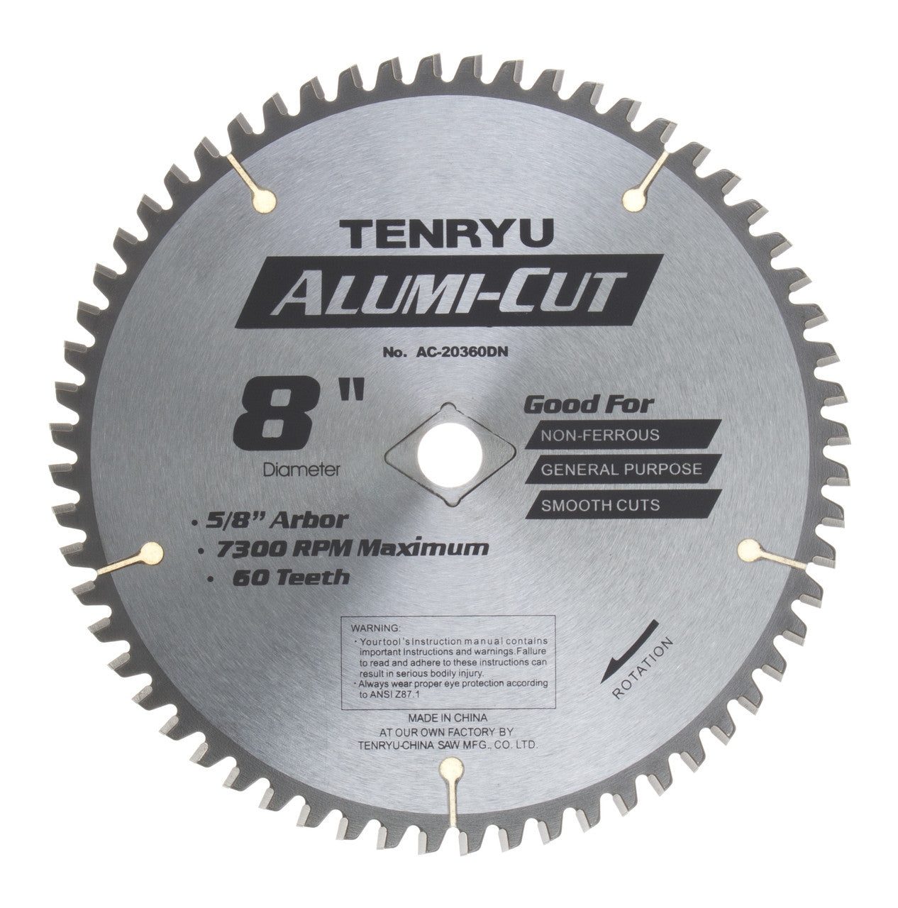 Tenryu AC-20360DN: 8" x 60 Tooth Alumi-Cut Non-Ferrous Cutting Blade
