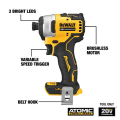 DeWalt DCF809B ATOMIC 20V MAX 1/4-in Brushless Compact Impact Driver (Tool Only) - image 2