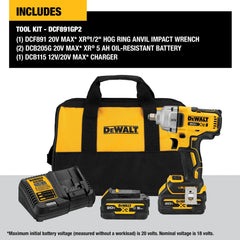 DeWalt DCF891GP2 20V MAX XR 1/2-in Mid-Range Impact Wrench With Hog Ring Anvil and Oil-Resistant Batteries Kit - image 4