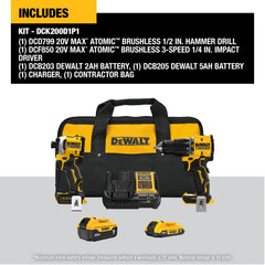 DeWalt DCK200D1P1 ATOMIC 20V MAX Lithium-Ion Cordless 2-Tool Combo Kit with 5.0 Ah and 2.0 Ah Batteries, Charger and Kit Bag - image 1