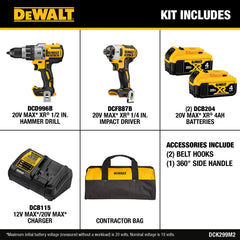 DeWalt DCK299M2 20V MAX XR Brushless Hammer Drill / Impact Driver Combo Kit (4.0Ah) - image 2