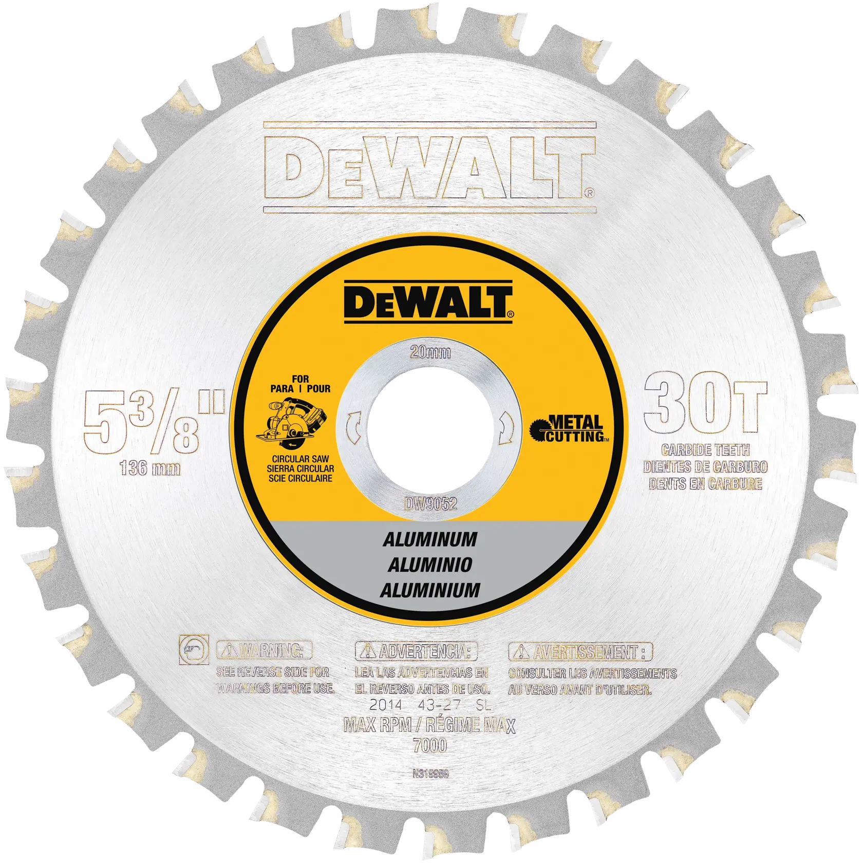 DeWalt DW9052 5-3/8" (136mm) 30T Aluminum Cutting Circular Saw Blade - image 1