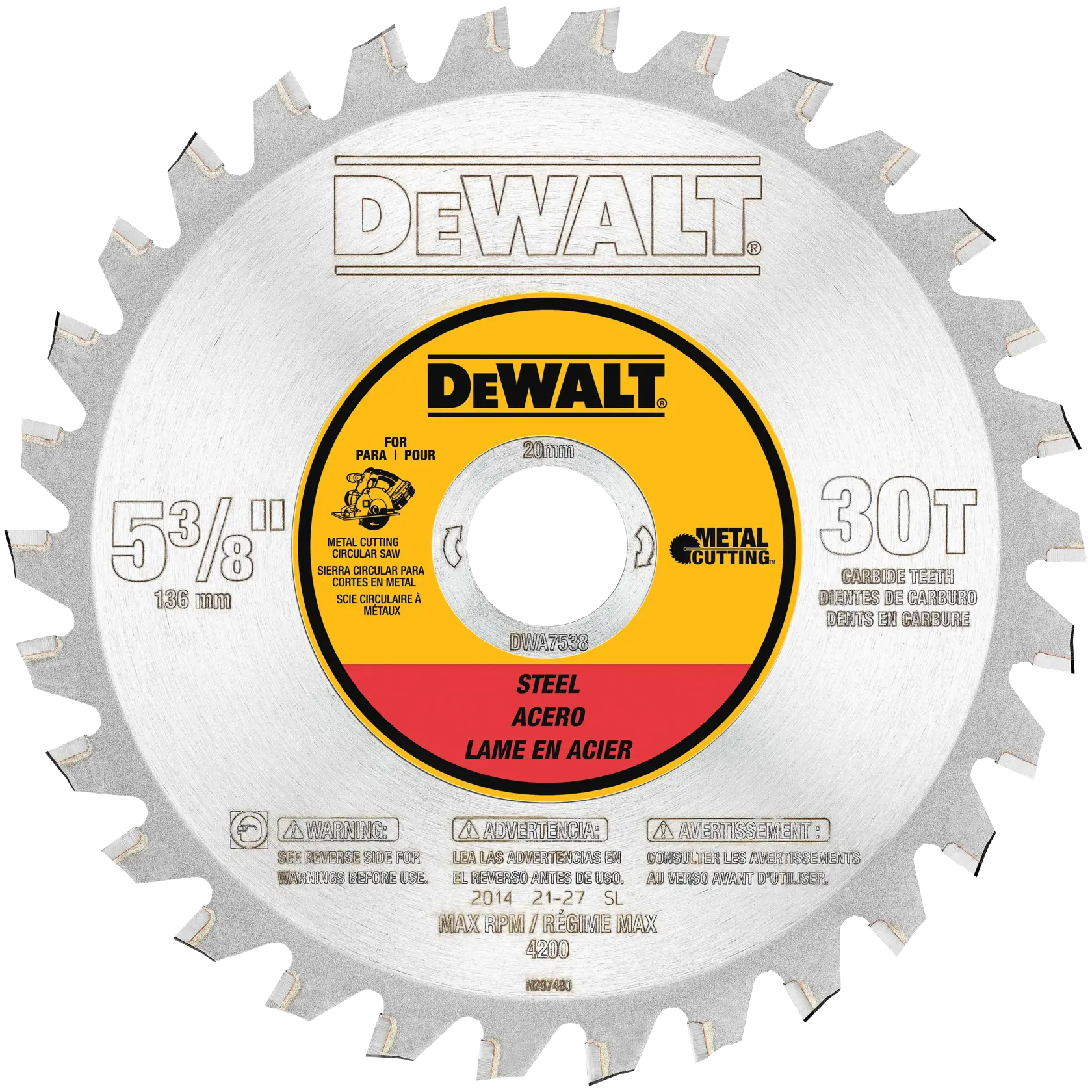 DeWalt DWA7538 5-3/8" 30T Ferrous Metal Cutting Saw Blade, 20mm Arbor - image 1