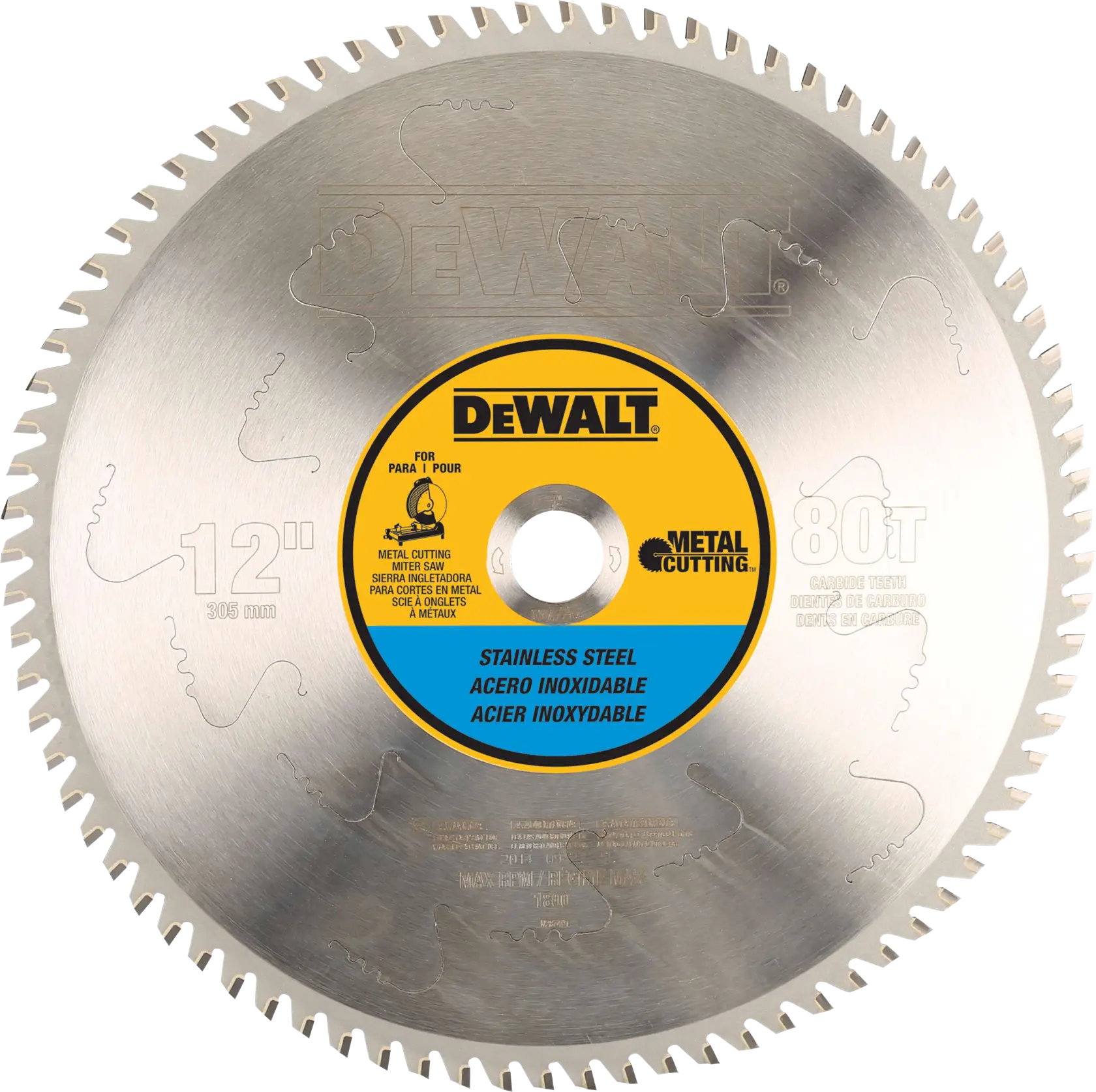 DeWalt DWA7739 12" 80T Stainless Steel Metal Cutting Saw Blade, 1" Arbor - image 1