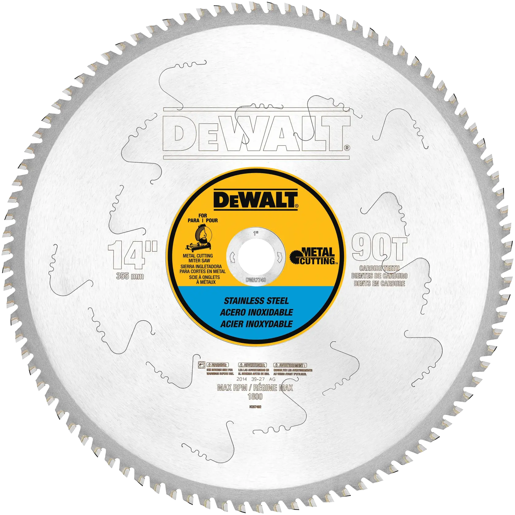 DeWalt DWA7749 14" 90T Stainless Steel Metal Cutting Saw Blade, 1" Arbor - image 1