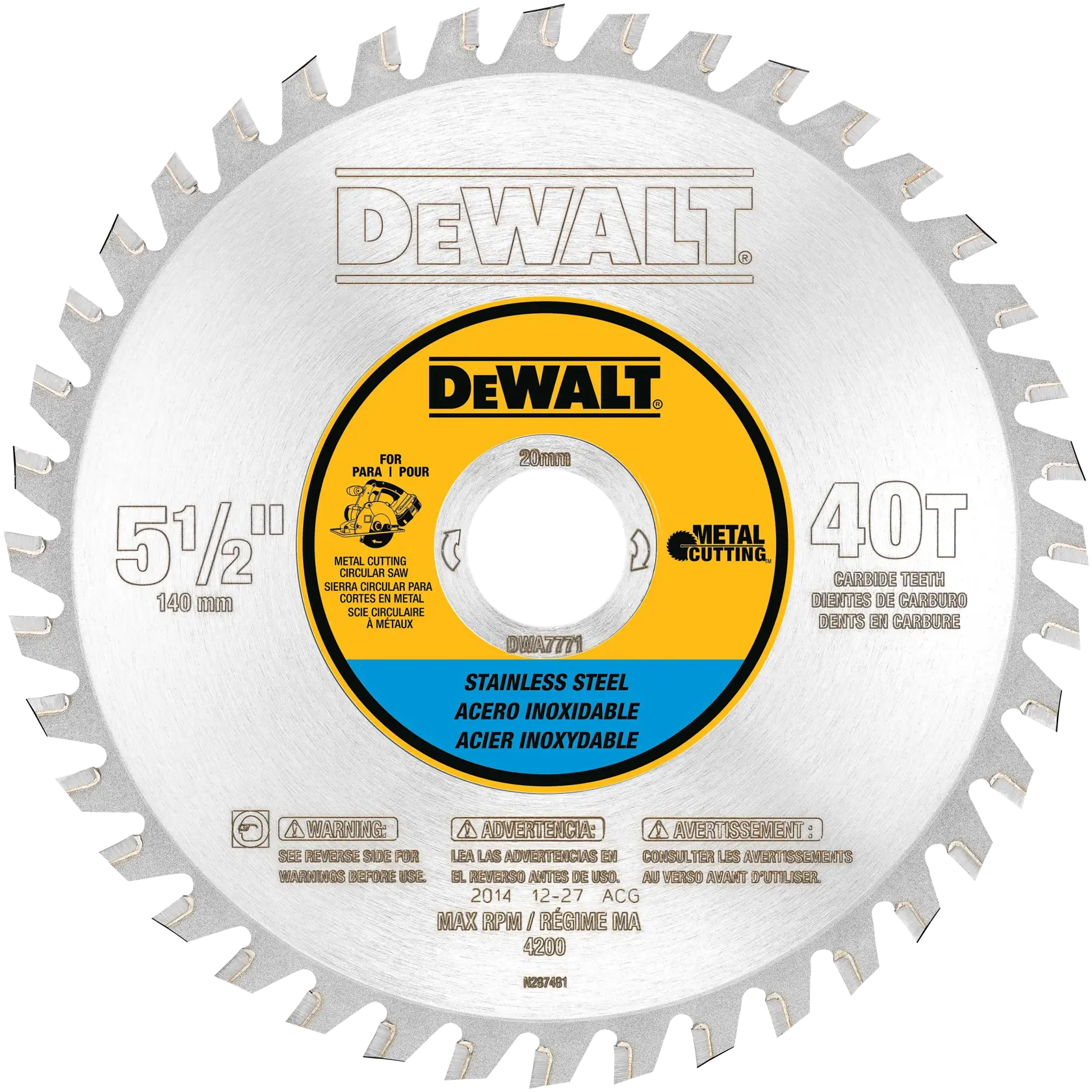 DeWalt DWA7771 5-1/2" 30T Stainless Steel Metal Cutting Saw Blade, 20mm Arbor - image 1