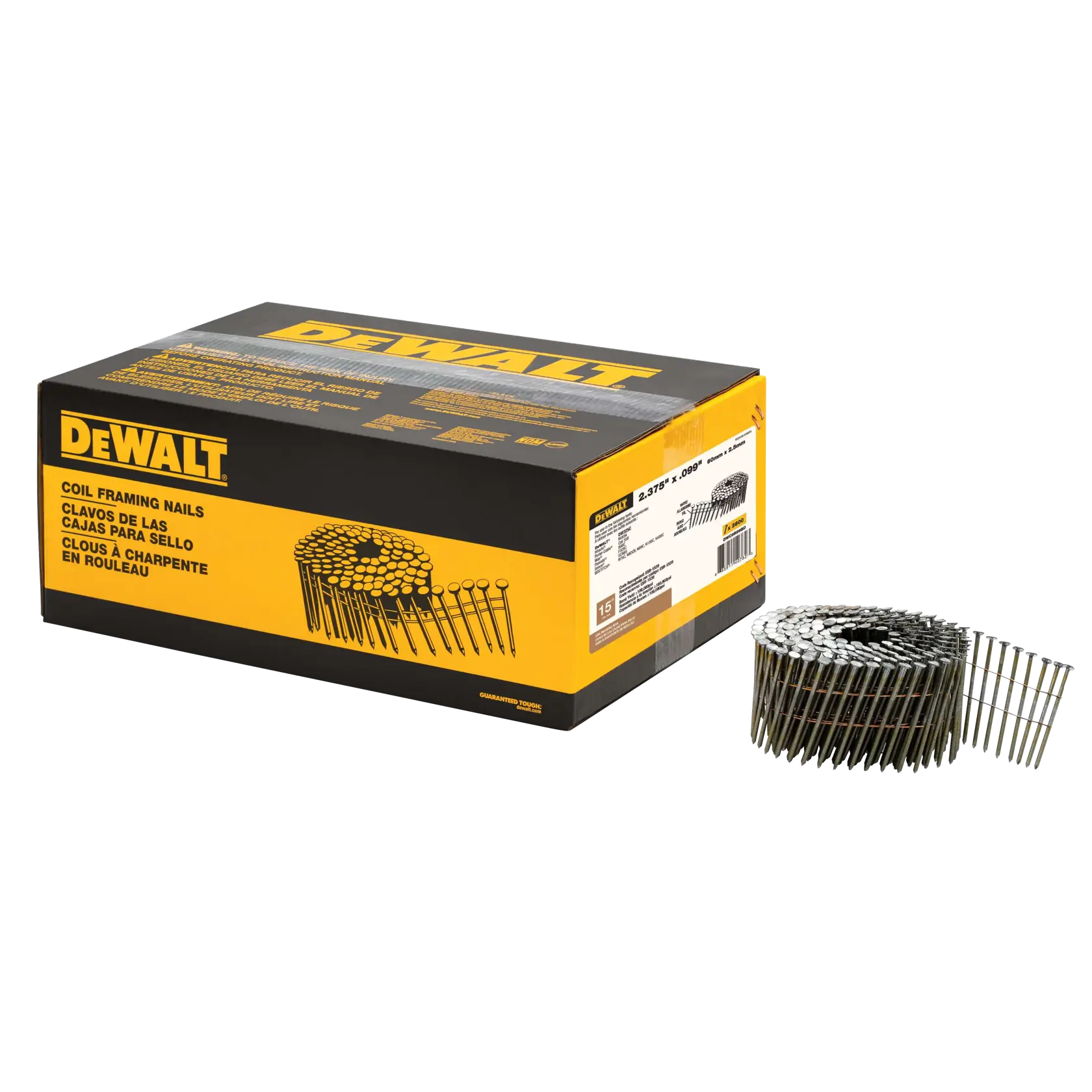 DeWalt DWC8R99BD 2-3/8" x .099" Ring Bright Coil Nails, 3,600-Pack - image 1