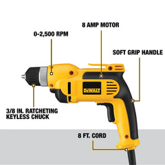 DeWalt DWD110K 3/8-in (10mm) VSR Pistol Grip Drill With Keyless Chuck Kit - image 3