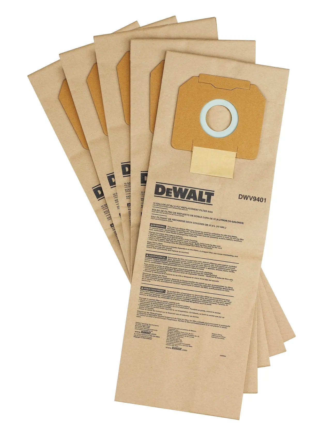 DeWalt DWV9401 Paper Bags for Dust Extractors, 5-Pack - image 1