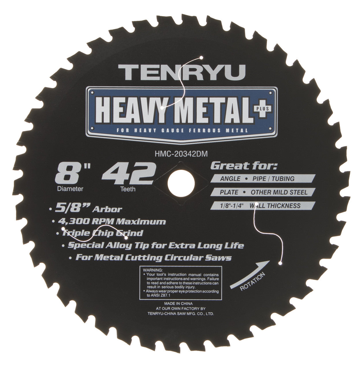 Tenryu HMC-20342DM: 8" x 42 Tooth Heavy Metal Plus Steel Cutting Blade