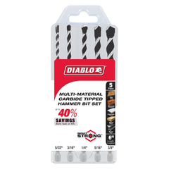 Diablo DMAMM1190-S5 5 pc Multi-Material Carbide-Tipped Hammer Drill Bit Set (5-Piece)