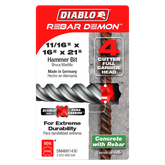 Diablo DMAMX1430 11/16" x 16" x 21" Rebar Demon™ SDS-Max 4-Cutter Full Carbide Head Hammer Drill Bit