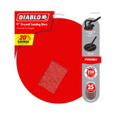 Diablo DCD090220H25G 9" 220 Grit (Ultra Fine) Drywall ROS Hook & Lock™ Discs (25-Pack)