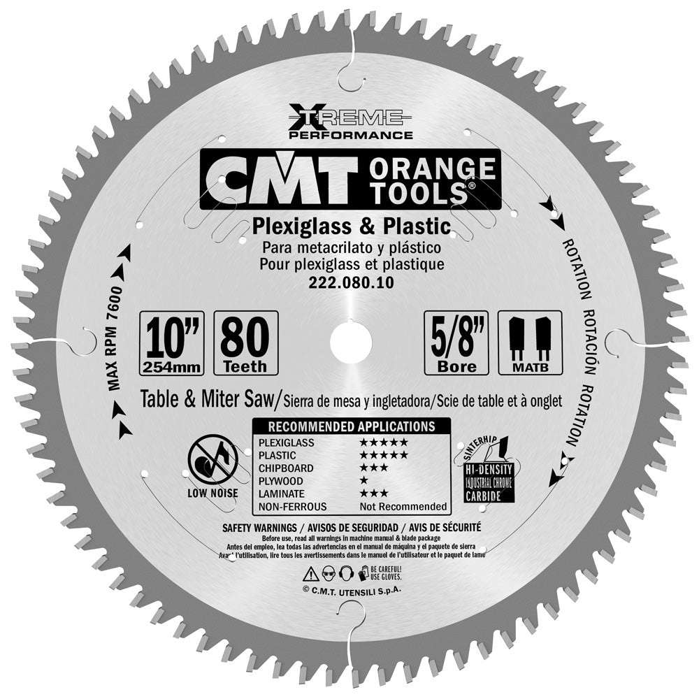 CMT 222.080.10 PLASTIC 10”x0.110”/0.087”x5/8’’ T=80 MATB (-3°NEG)