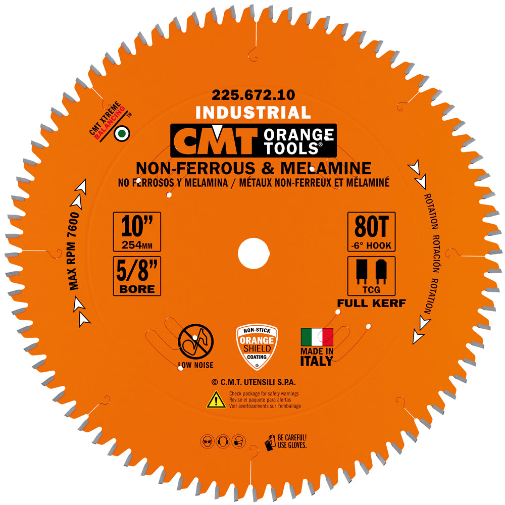 CMT 225.672.10 THICK NON-FERROUS METAL & MELAMINE 10”x5/8’’ T=80 TCG (-6° NEG)