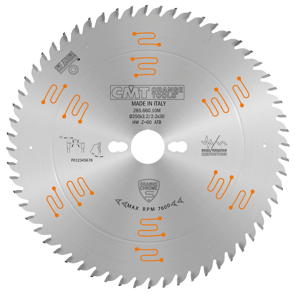 CMT 285.660.10M FINE FINISH 250x0.126”/0.087”x30mm  T=60 ATB