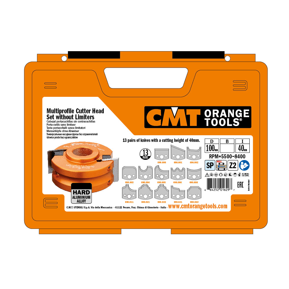 CMT 692.013.12 13-PIECE MULTIPROFILE CUTTER HEAD WITHOUT LIMITERS D=3-1/8” B=3/4”