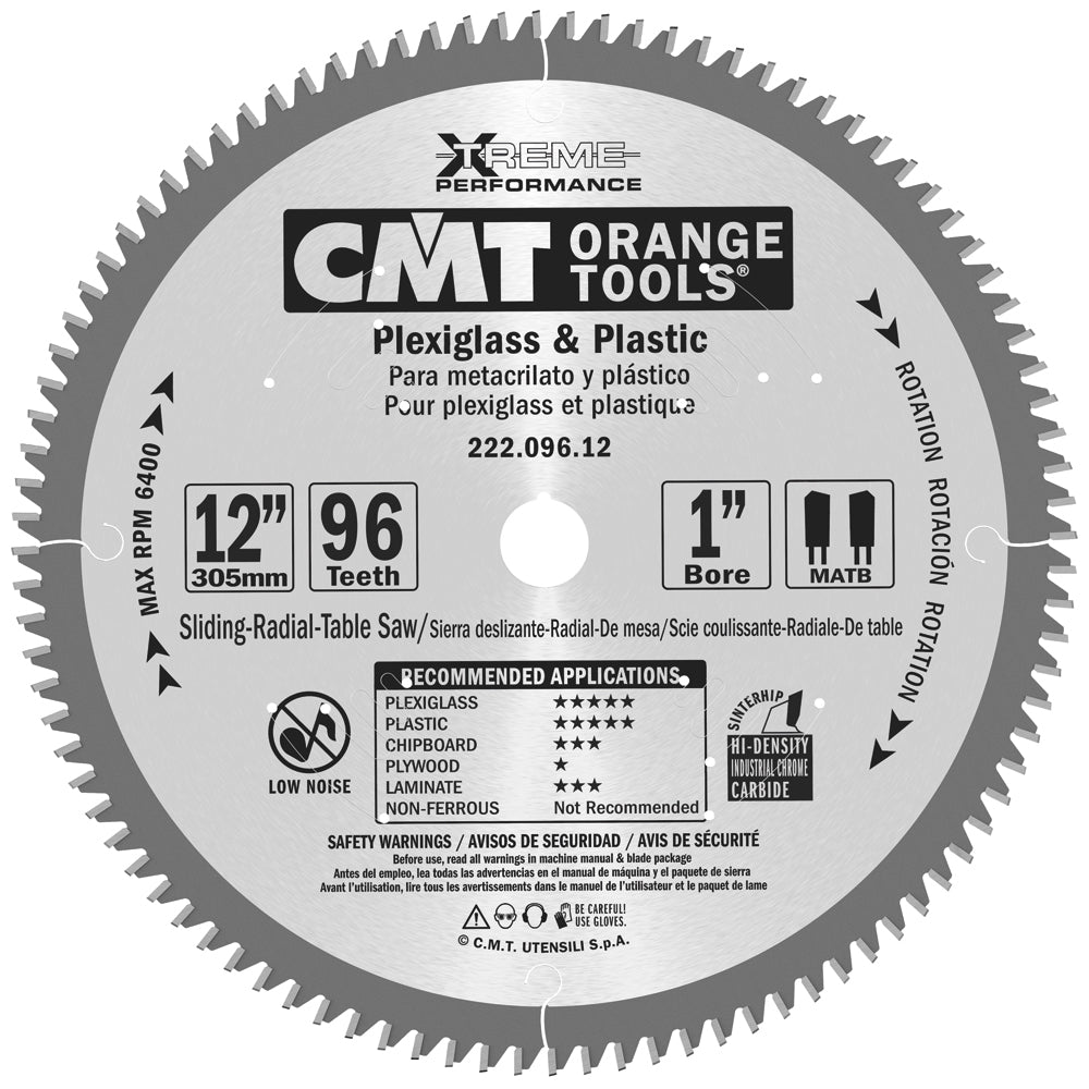 CMT 222.096.12 PLASTIC 12”x0.110”/0.087”x1’’ T=96 MATB (-3°NEG)
