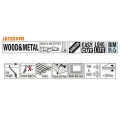 CMT JS725VFR-5 RECIPROCATING SAW BLADES for WOOD&METAL (BIM) 8”x 8-12TPI (5-PCS.)
