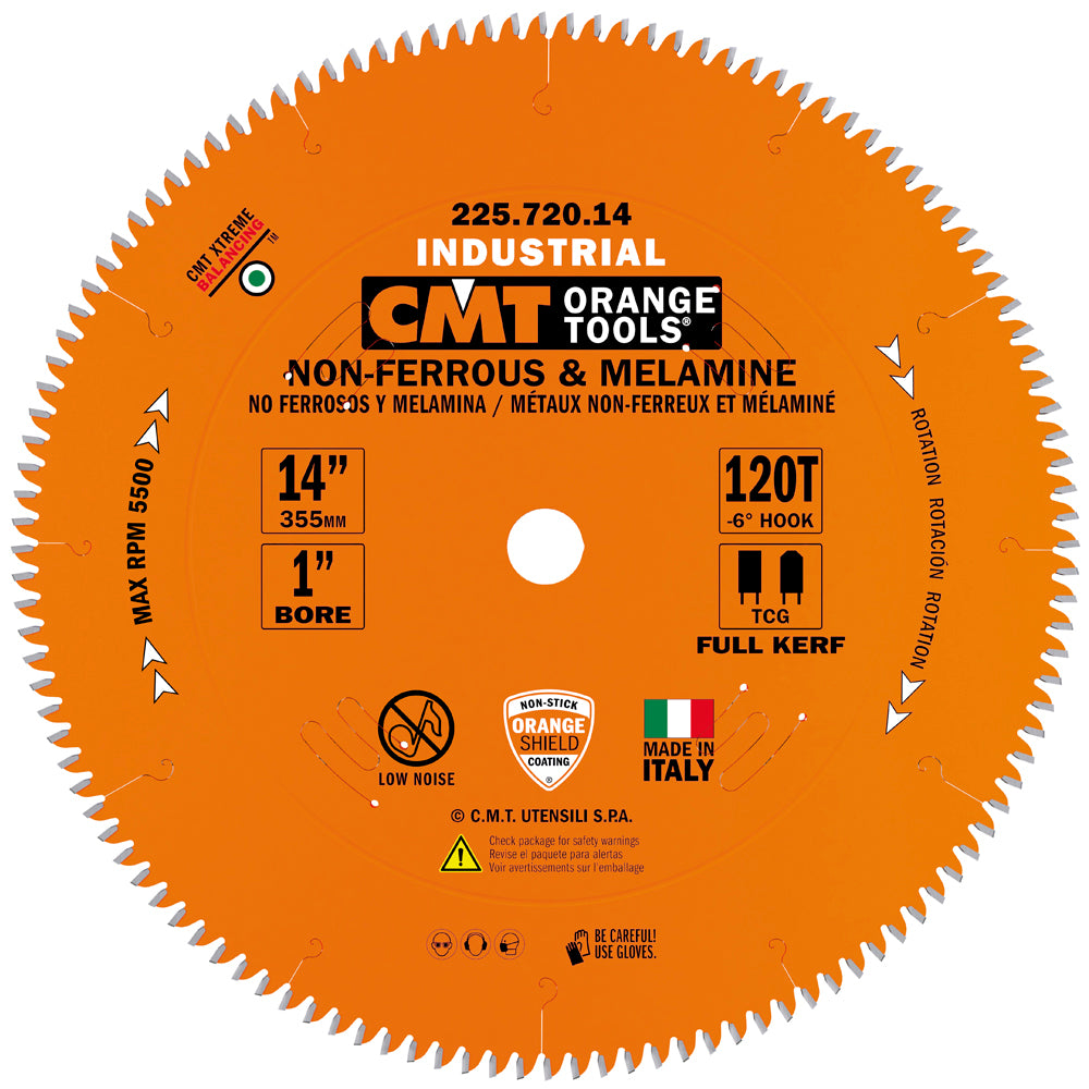 CMT 225.720.14 THICK NON-FERROUS METAL & MELAMINE 14”x1’’ T=120 TCG (-6° NEG)