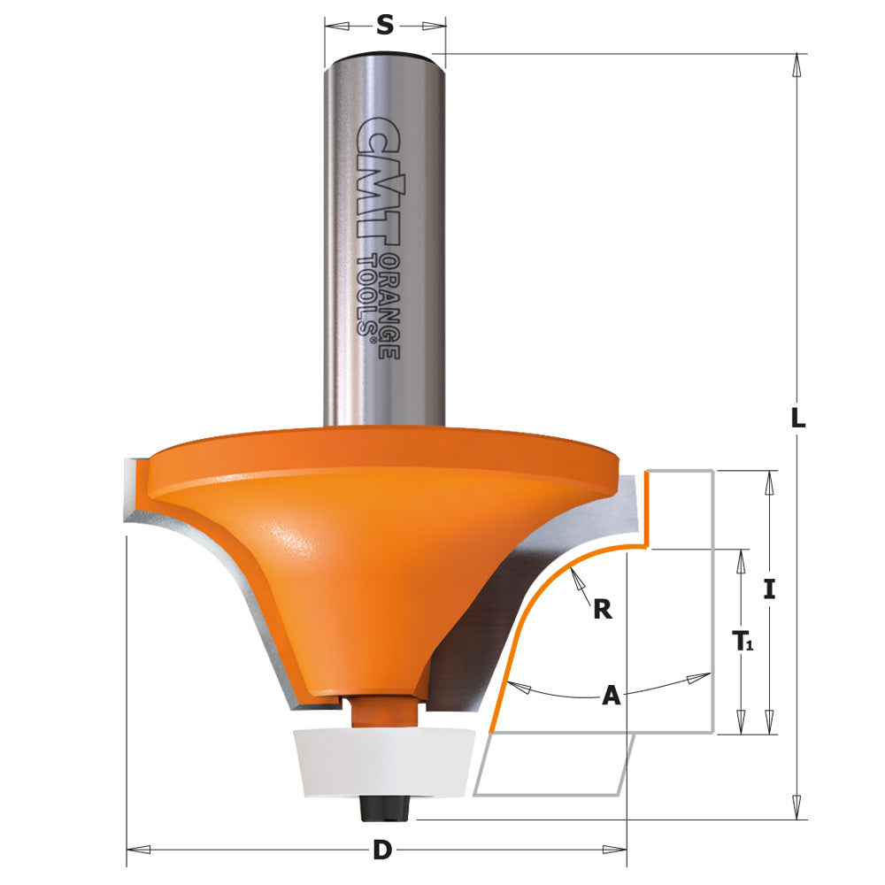 CMT 866.601.11 SOLID SURFACE - ROUNDING OVER BOWL BIT D=2” R=1/2” A=15° S=1/2”