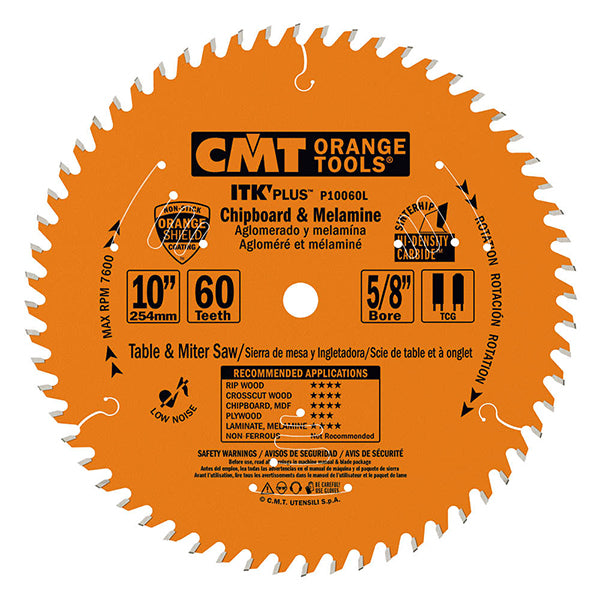 CMT P10060L ITK-PLUS® CHIPBOARD & MELAMINE 10”x0.094”x0.063”x5/8” T=60 TCG