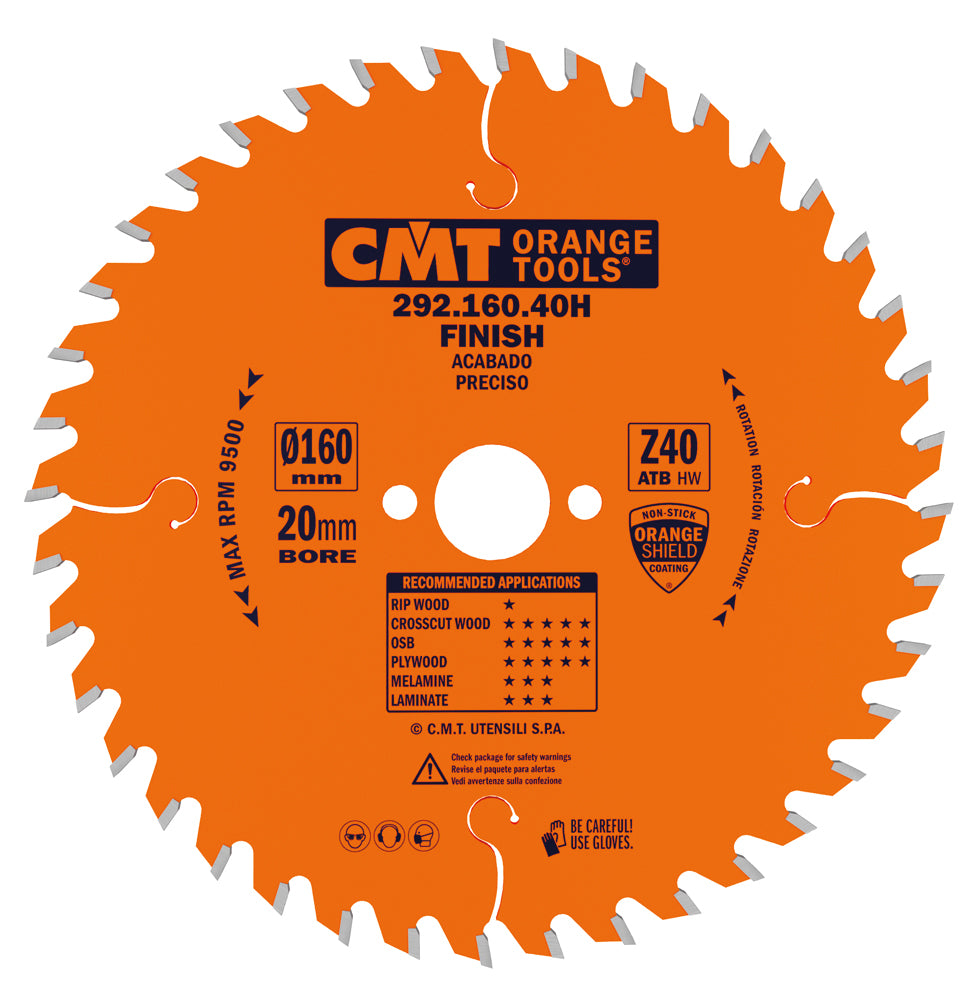 CMT 292.160.40H FINE FINISH 160x0.087”/0.062”x20mm T=40 ATB