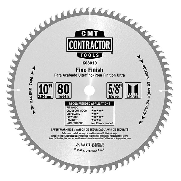 CMT K08010 ITK CONTRACTOR FINE FINISH 10’’x0.094”/0.063”x5/8” T=80 ATB