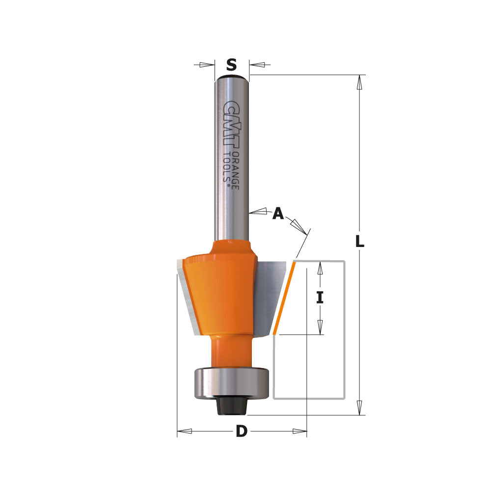 CMT 809.016.11 NON-BLOCKING COMBINATION TRIMMER BIT D=47/64”x7/16” A=15° S=1/4”