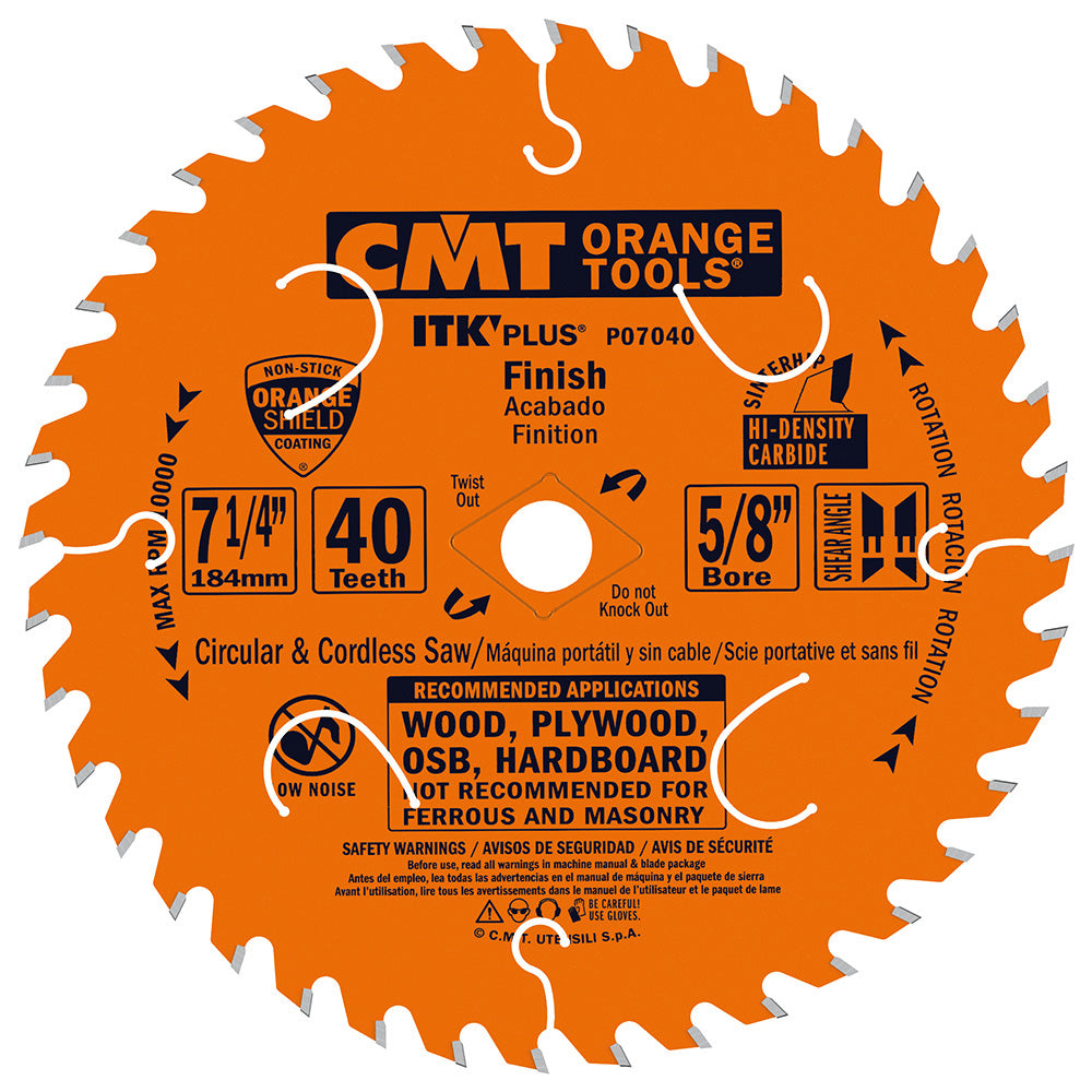 CMT P07040-X10 ITK-PLUS® FINISH 7-1/4”x5/8”<> T=40 ATB+SHEAR (10-PC. BULK MASTERPACK)