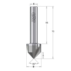 CMT 521.002.11 90° SOLID CARBIDE COUNTERSINK WITH PARALLEL SHANK 19.5x9x70mm RH